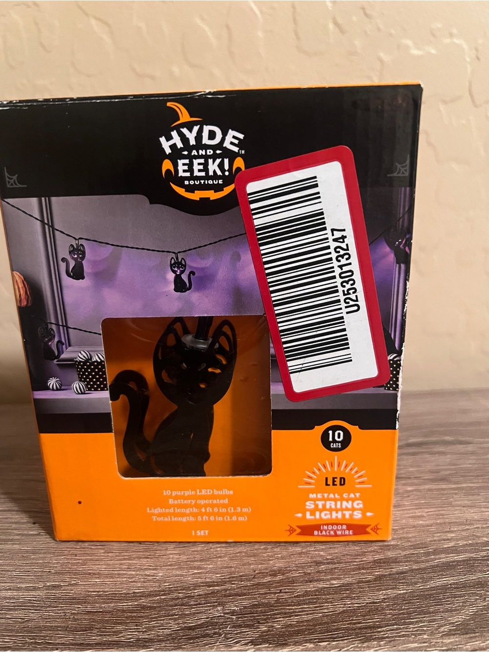 Target Hyde and Eek Halloween Metal Black Cat LED String Lights Purple NIB